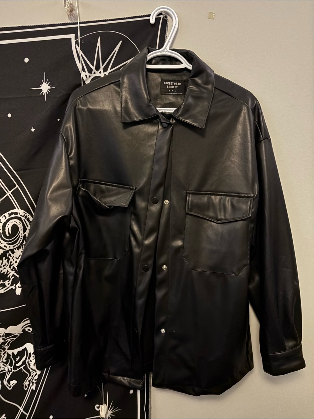 Streetwear Society Black Faux Leather Shirt Jacket